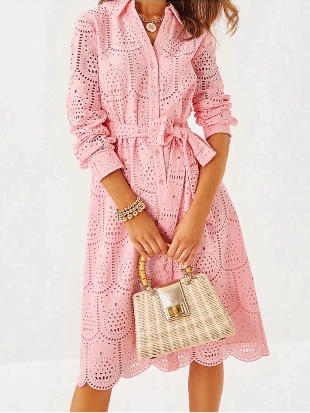 Lilly Pulitzer Pink Eyelet Shirt Dress NWT